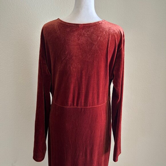 Zomva Maxi Dress Faux Wrap Velvet Ruched Plus Size 2X Burnt Orange Long Sleeve - Picture 3 of 8